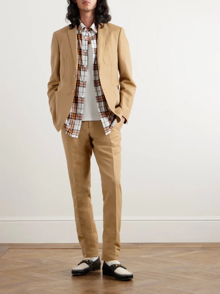 Slim-Fit Straight-Leg Pleated Embroidered Wool and Linen-Blend Trousers