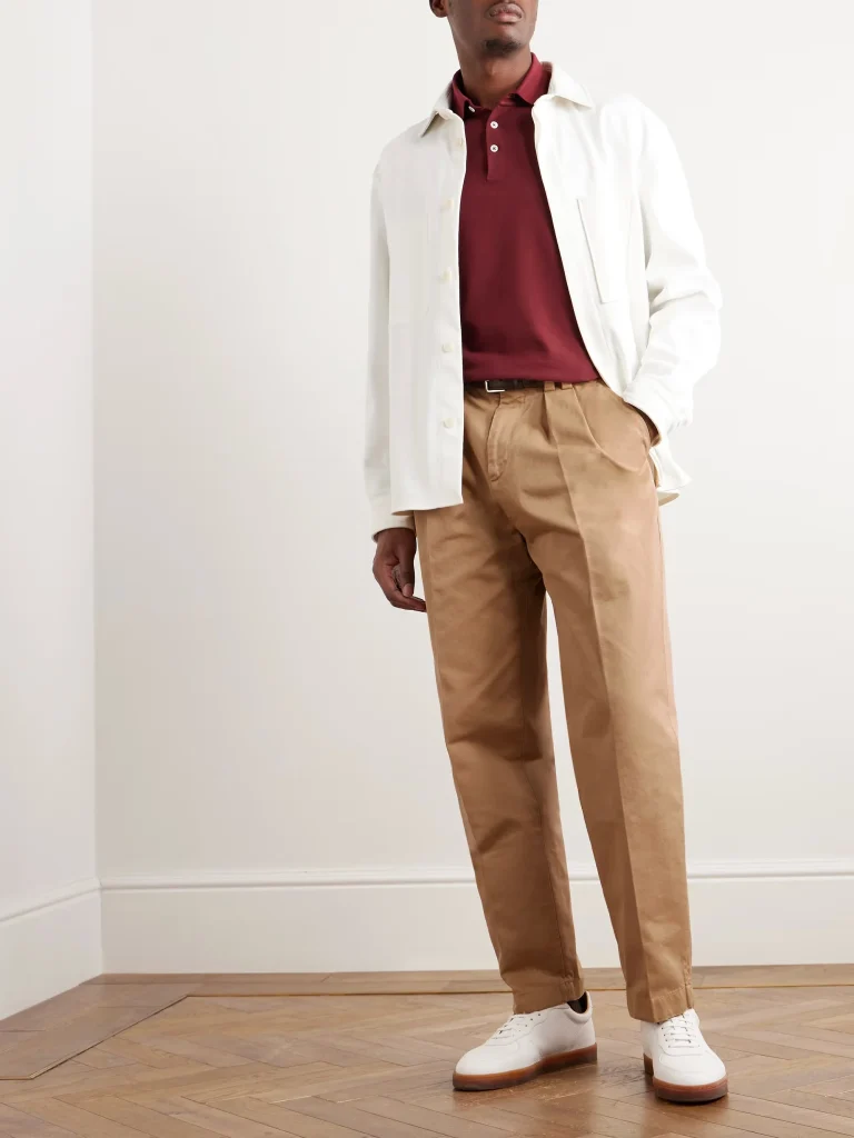 Straight-Leg Pleated Cotton-Twilll Trousers