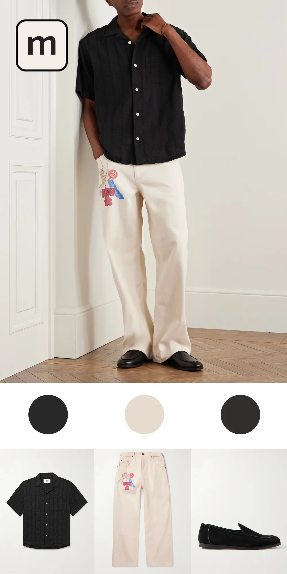 Black Shirt And Cream Pant Combination