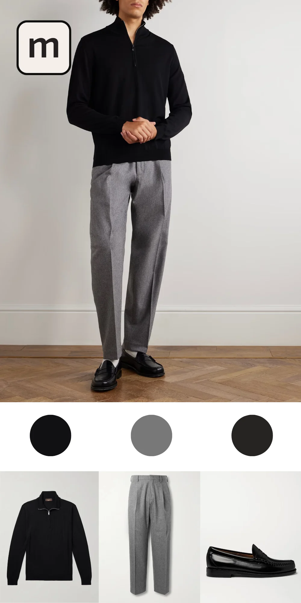 Black Sweater and Grey Pants