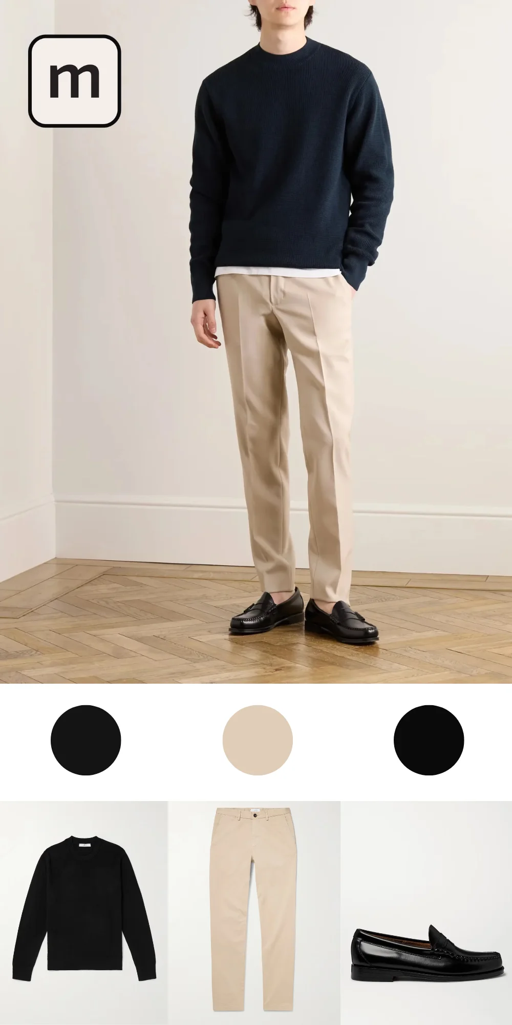 Black Sweater with Beige Chinos
