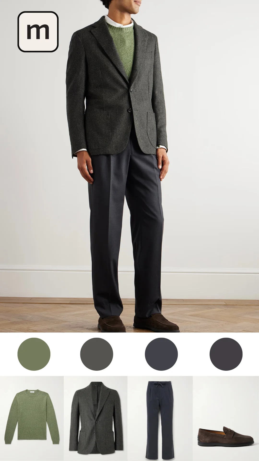 Adding a Blazer to a Green Sweater Outfit