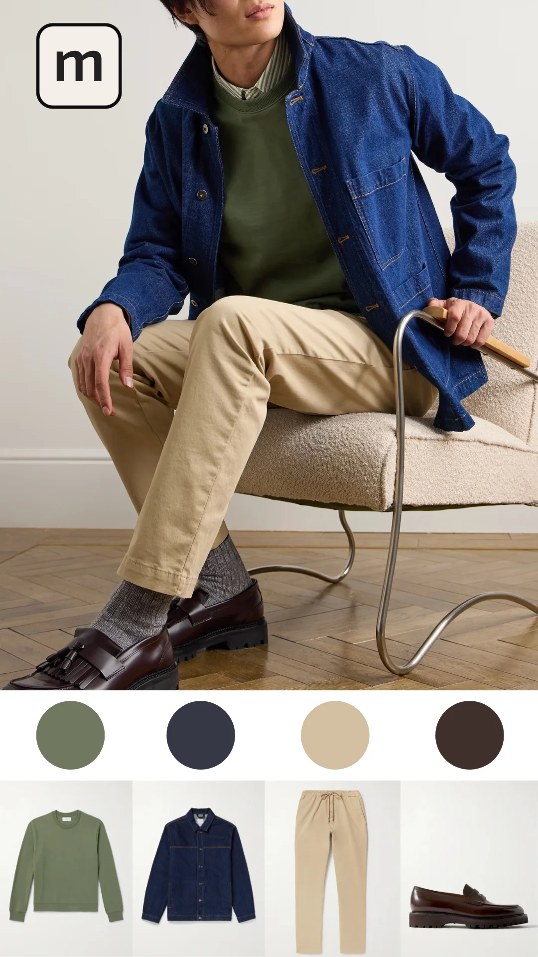 Layering a Green Sweater with a Denim Jacket